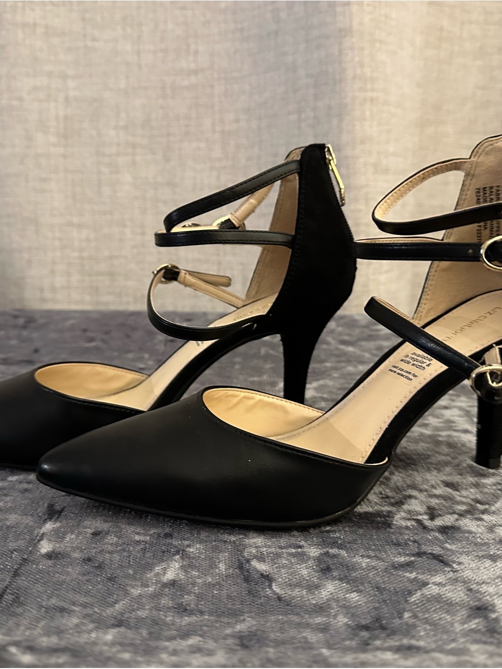 Classic Black Pointed-Toe Strappy Pumps